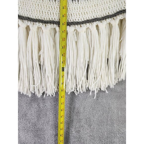 Womens Sweater Shawl Olive Green One Size Open Knit Fringed Winter Cape Poncho - Picture 4 of 8